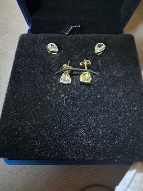 Gold-Tone Clear Crystal Teardrop Stud Earrings for Women